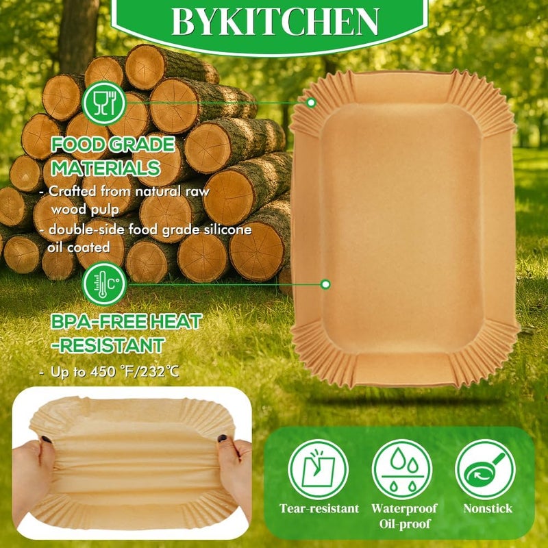BYKITCHEN 300PCS Air Fryer Liners for Ninja Dual Airfryer, Rectangle Disposable Air Fryer Parchment Paper Compatible with Ninja DZ201/ DZ401/ DZ550, Bella Slim Airfryer &More, Air Fryer Accessories - Image 4